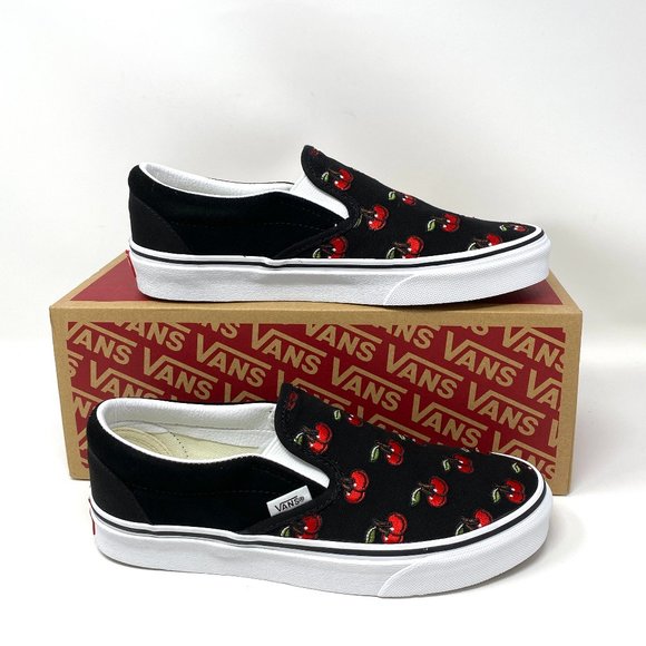 Vans Classic Men's Slip On Shoes Cherries Canvas Black Low Sneakers VN0A4U38L6M - Picture 2 of 10